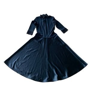 Tadashi Shoji Size 10 Black Maxi Dress Beaded Collar Sleeves Missing Belt
